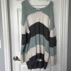 Downtown classic sweater in sage/grey/white